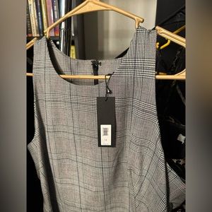 NWT Banana Republic size 12 grey plaid pink pinstripe front split office dress